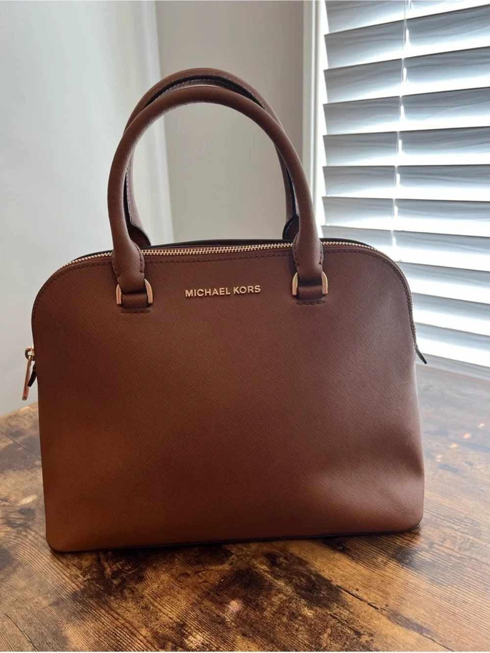 Michael Kors Jet Set Travel Large Dome Satchel Brown Saffiano Leather NWOT
